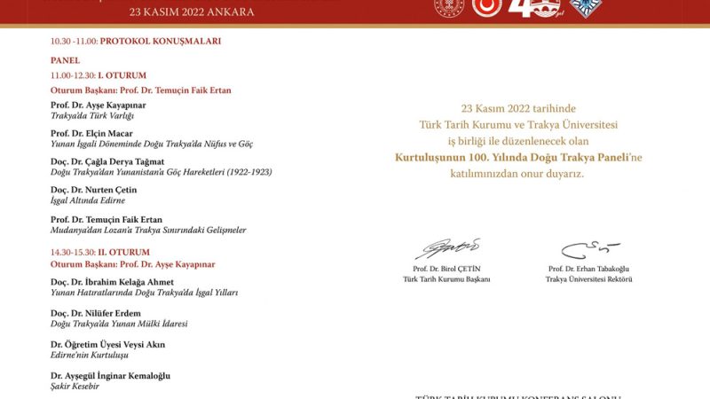 Kurtuluşunun 100. Yılında Doğu Trakya Paneli