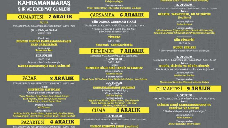 4. Uluslararası Kahramanmaraş Şiir ve Edebiyat Günleri Başlıyor